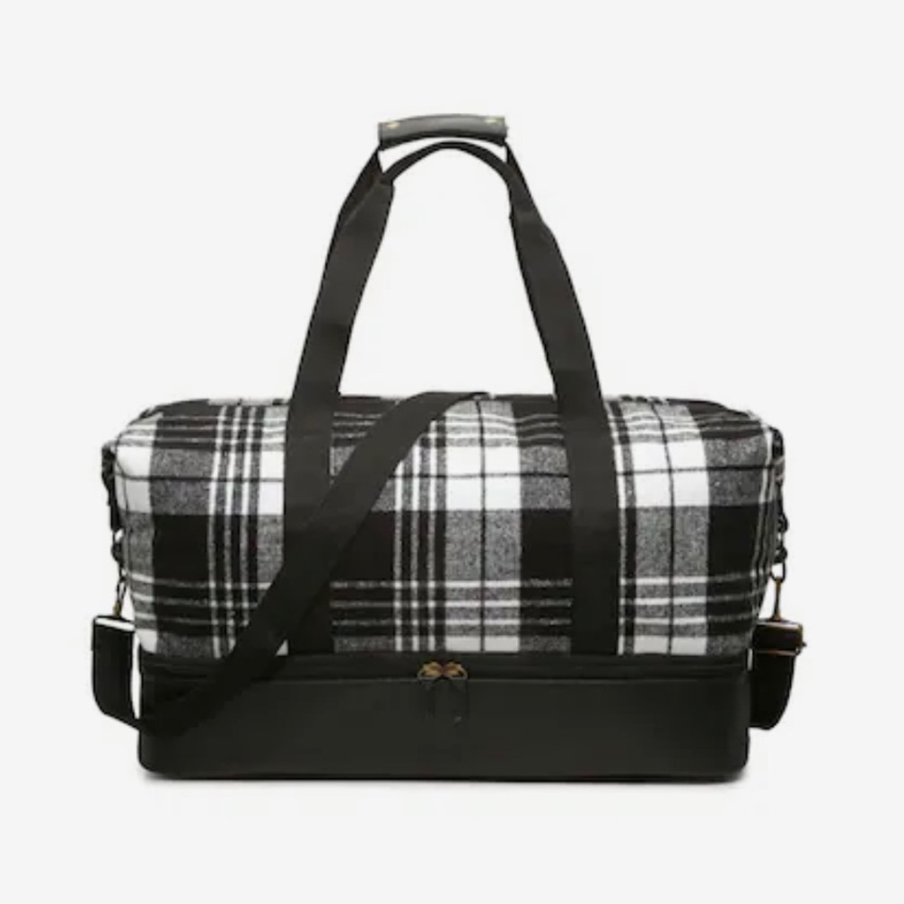 Plaid Overnight Duffel Tote Bag